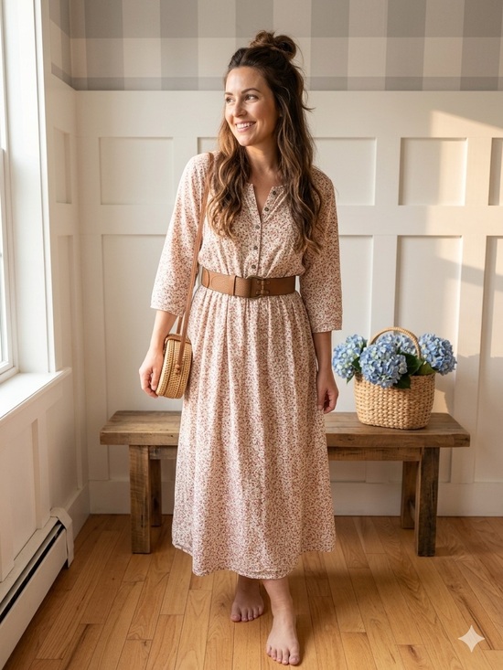 Dresses & Skirts - Soft Pink 100% Cotton Floral Maxi Dress with Button Front 2XL
